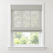 White Gray woven Roman shade DU01 mounted inside a white window frame