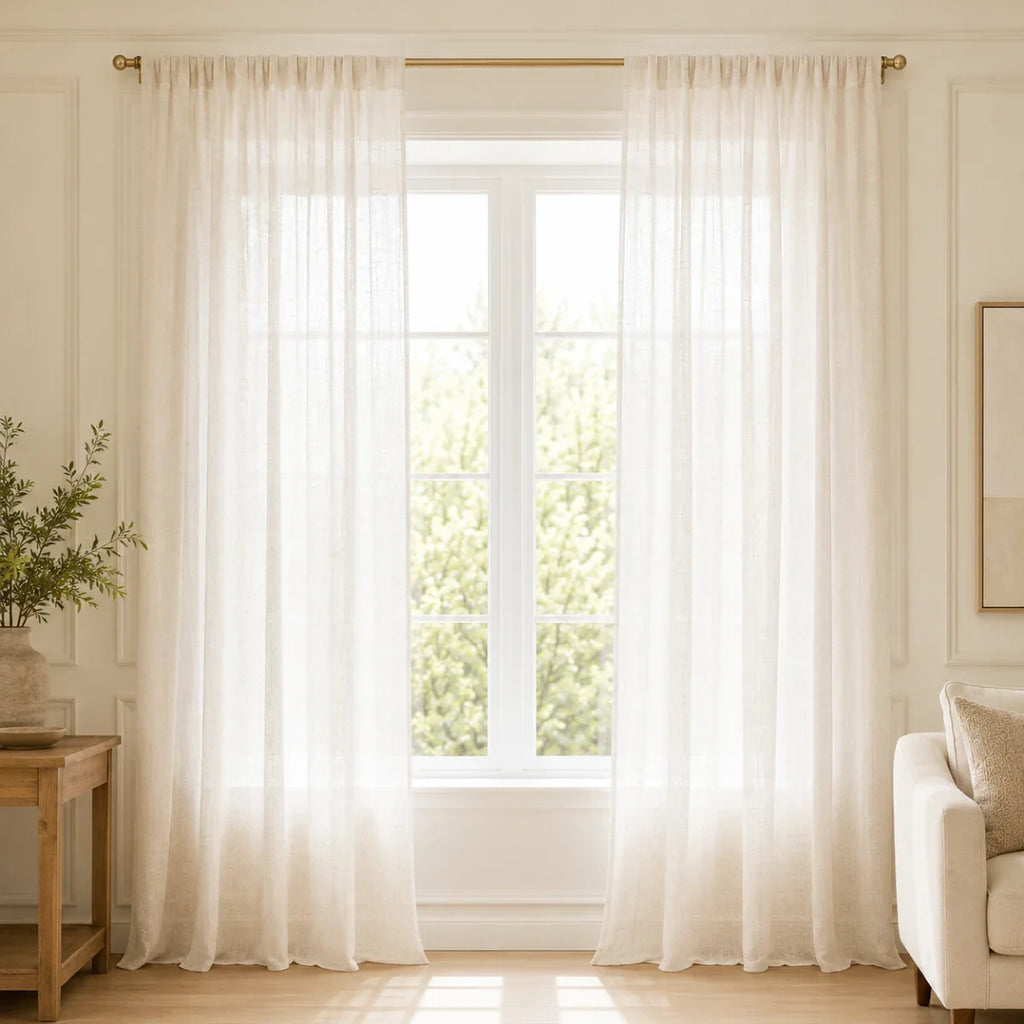 Extra Wide Curtains Sheer Curtains for Living Room Damme - #D02-D1099-87 Rice White browser generated product photo