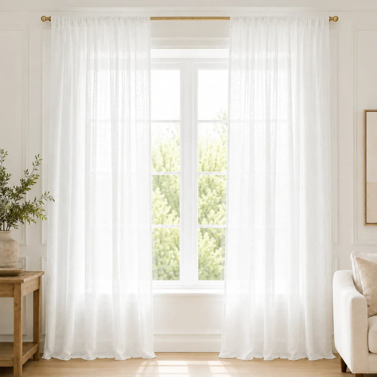 Extra Wide Curtains Sheer Curtains for Living Room Damme - #D380-D118-01 Bleach White browser generated product photo