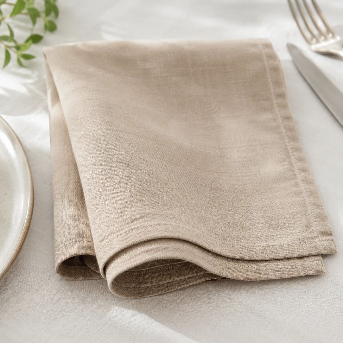 100% Linen Beverage Party Napkin With Embroidery - Beige browser generated product photo