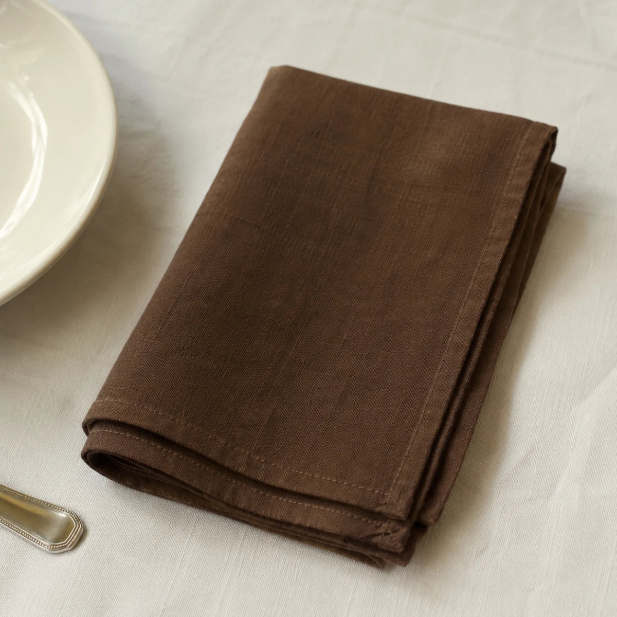 100% Linen Beverage Party Napkin With Embroidery - Brown browser generated product photo