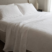 100% Linen White/Sage Green Solid Fitted Sheet Sets - White Linen Sheet browser generated product photo