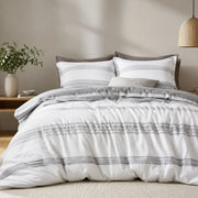 Plaid Duvet Cover Linen Texture Soft Breathable - White+Gray browser generated product photo