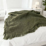 Deep Green Gauze Blanket with Fringed Edges - Fredesigner