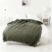 Deep Green Gauze Blanket with Fringed Edges - Fredesigner