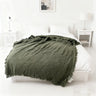 Deep Green Gauze Blanket with Fringed Edges - Fredesigner