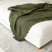 Deep Green Gauze Blanket with Fringed Edges - Fredesigner