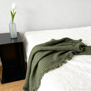 Deep Green Gauze Blanket with Fringed Edges - Fredesigner