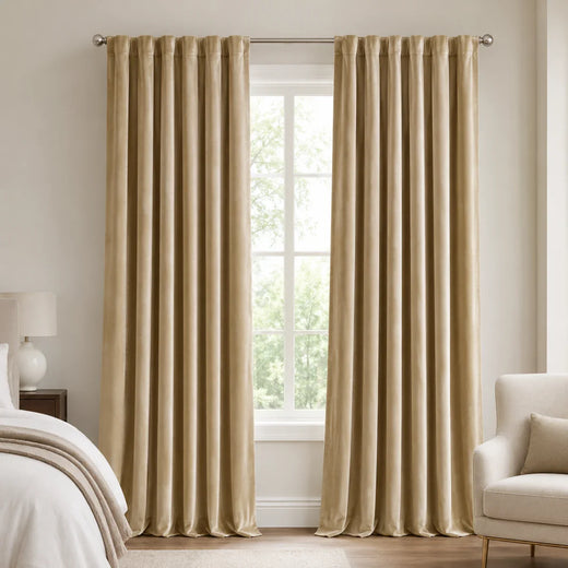 Velvet Kitchen Window Cafe Curtains  Bolonia - #HV2028-1 Light Tan browser generated product photo
