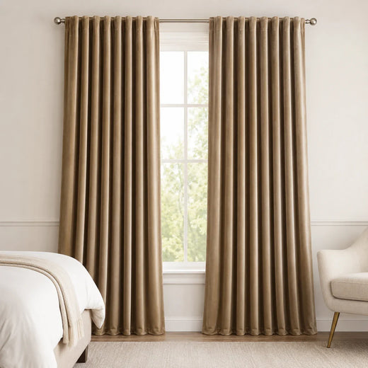 Velvet Kitchen Window Cafe Curtains  Bolonia - #HV2028-2 Light Coffee Color browser generated product photo