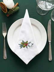 100% Linen Christmas Napkin With Custom Embroidery - Fredesigner