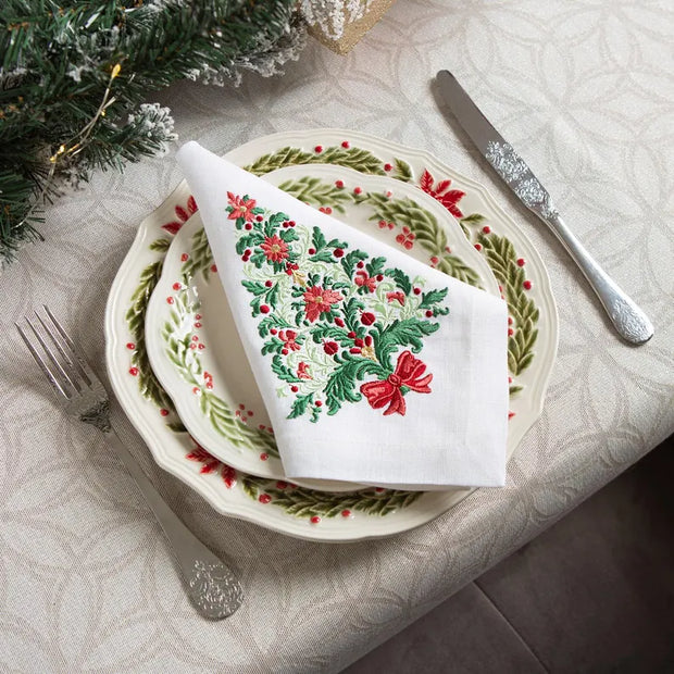 Weihnachtsserviette aus 100 % Leinen mit individueller Stickerei 