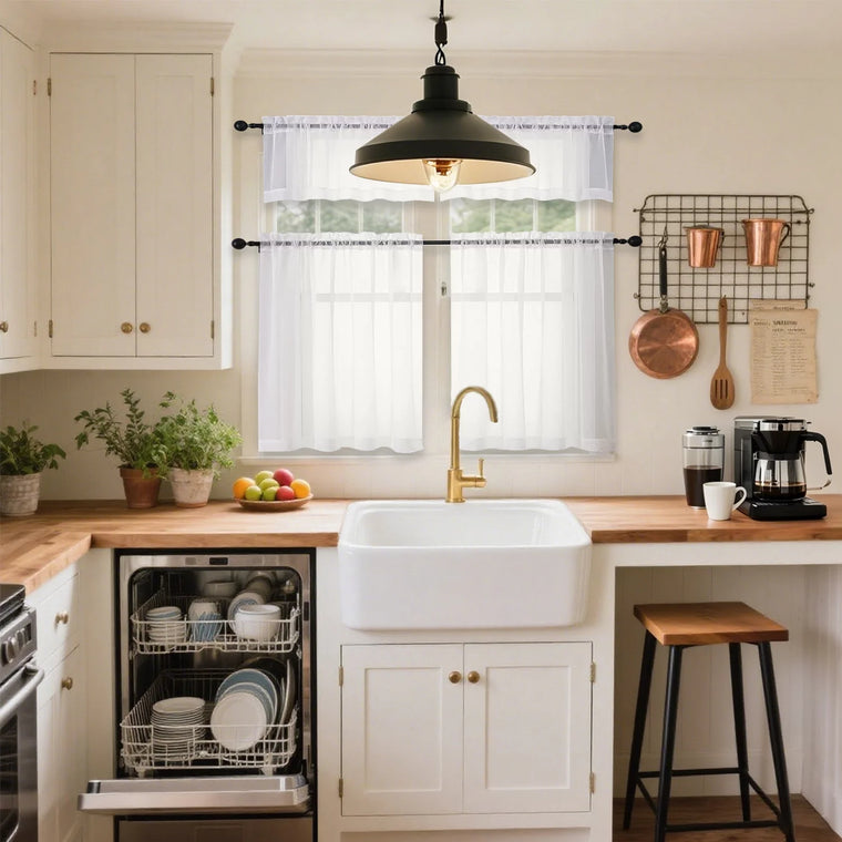 Sheer cafe curtains for small windows【Damme87 】