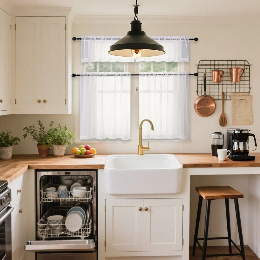 Sheer cafe curtains for small windows【Damme87 】