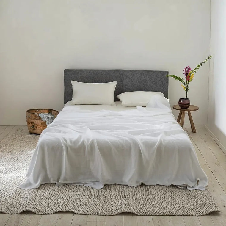 100% Linen White/Beige Solid Flat Sheet 3PCS Sets - Fredesigner