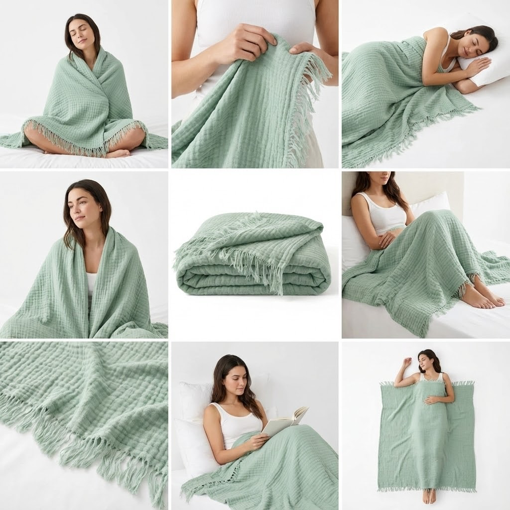 Soft Cozy and Breathable Muslin Throw for Bed - Fredesigner