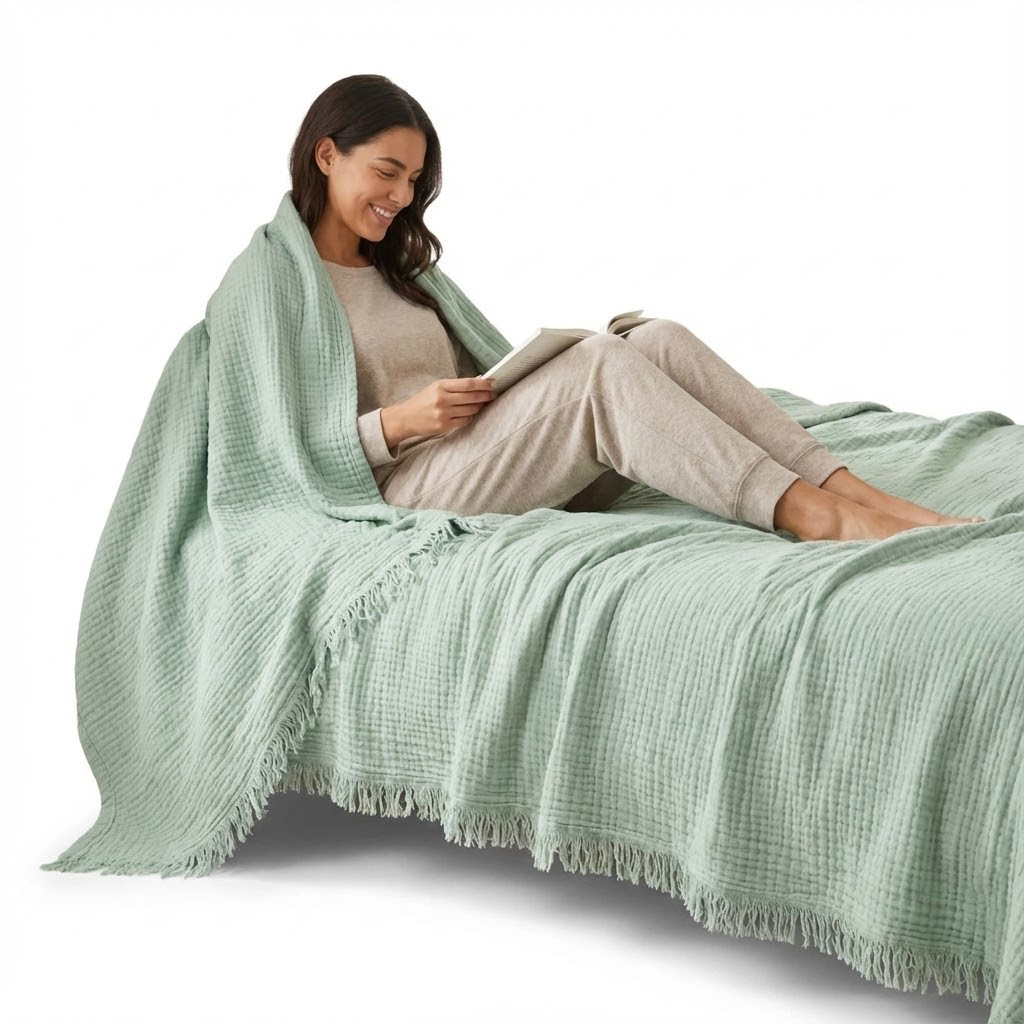 Soft Cozy and Breathable Muslin Throw for Bed - Fredesigner