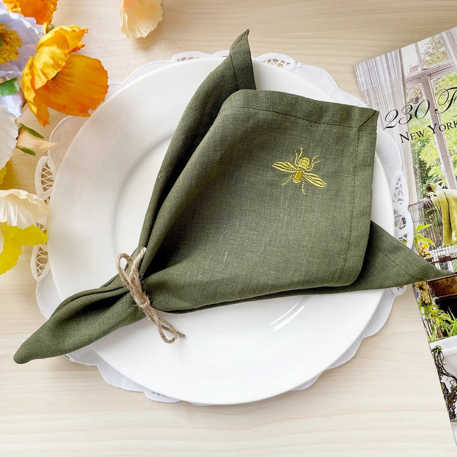 100% Linen Beverage Party Napkin With Embroidery - Fredesigner