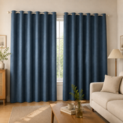Natural Faux Linen 100% Blackout Grommet Curtains - Deep Teal Blue - view 1 