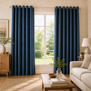 Natural Faux Linen 100% Blackout Grommet Curtains - Deep Teal Blue - view 2