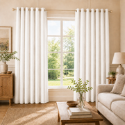 Natural Faux Linen 100% Blackout Grommet Curtains - Ivory White - view 2