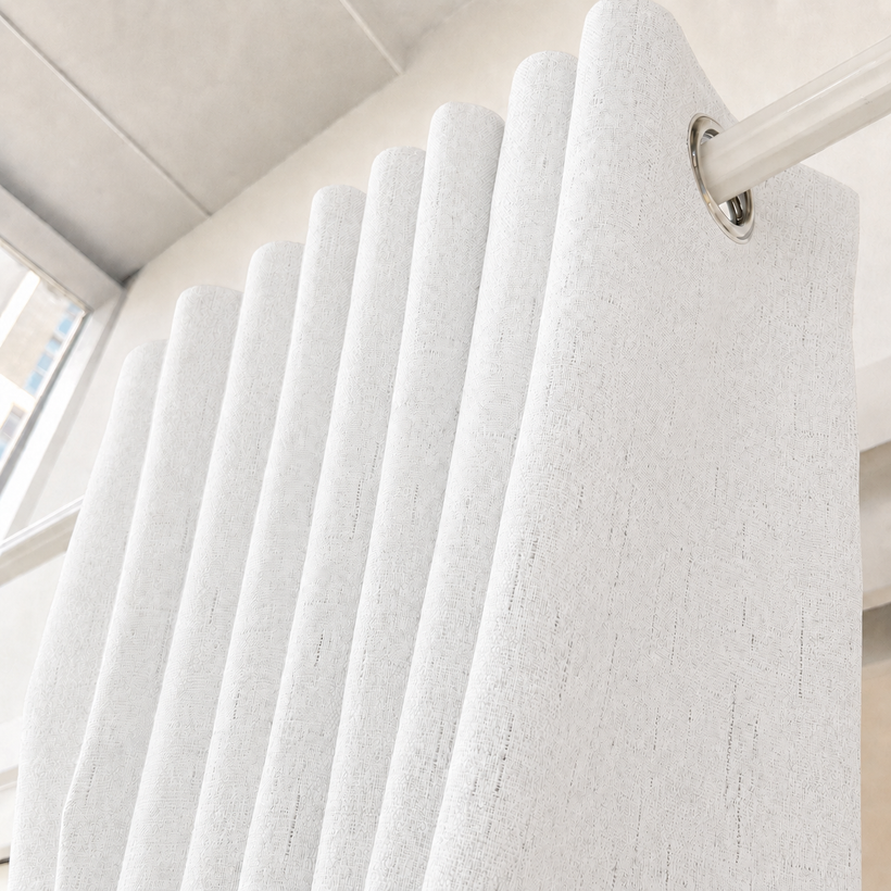 Natural Faux Linen 100% Blackout Grommet Curtains - Ivory White - view 3
