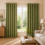 Natural Faux Linen 100% Blackout Grommet Curtains - Olive Green - view 2