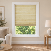 Fredesigner Natural NU01 woven shade in a furnished American living room