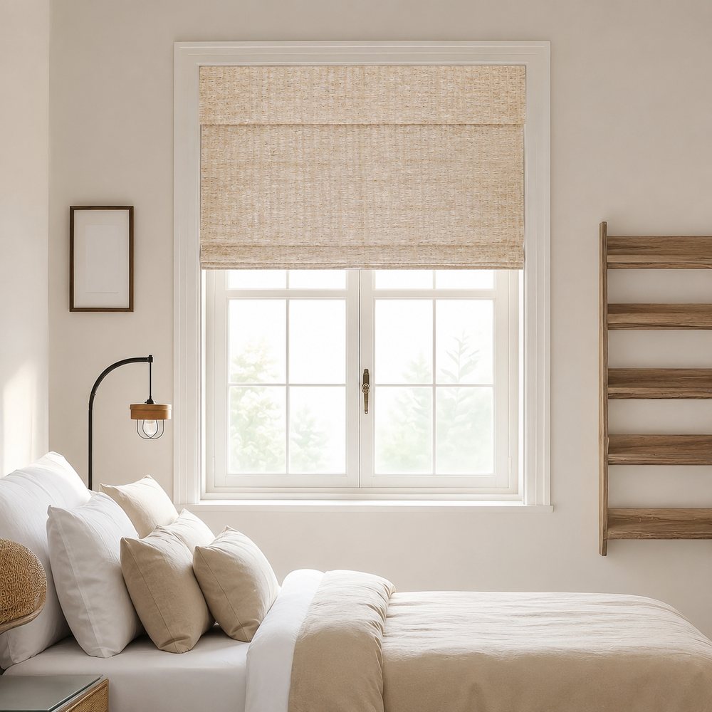 Custom Hazel Pale Almond Woven Bamboo Shades - Pale Almond H11-4