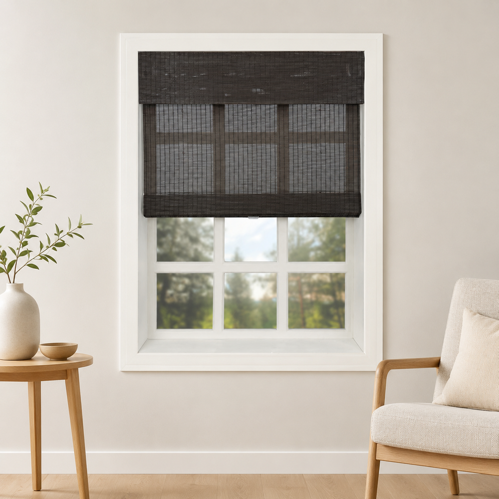 Custom Ivy Black Brown Woven Bamboo Shades - Black Brown DZH-88