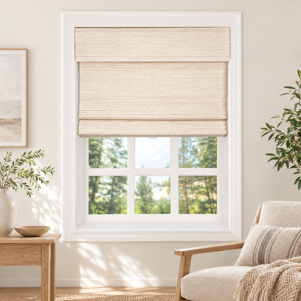 Custom Ivy Bone White Woven Bamboo Shades - Bone White DP60-01