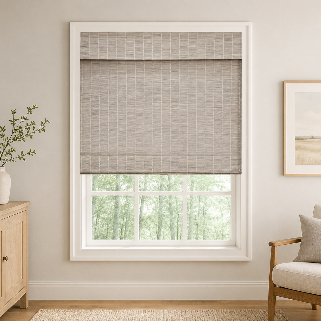 Custom Ivy Mist Gray Woven Bamboo Shades - Mist Gray 103-22