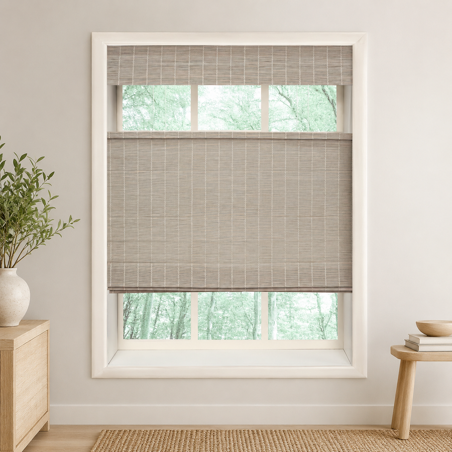 Custom Ivy Mist Gray Top Down Bottom Up Bamboo Shades - Mist Gray 103-22