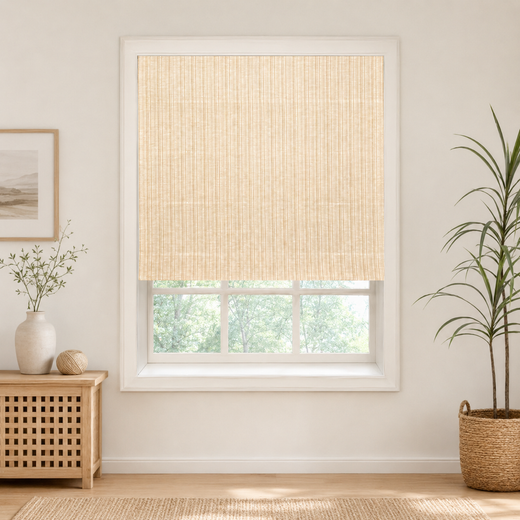 Custom Natural Caramel Stripes Woven Bamboo Shades - Caramel Stripes NU-05