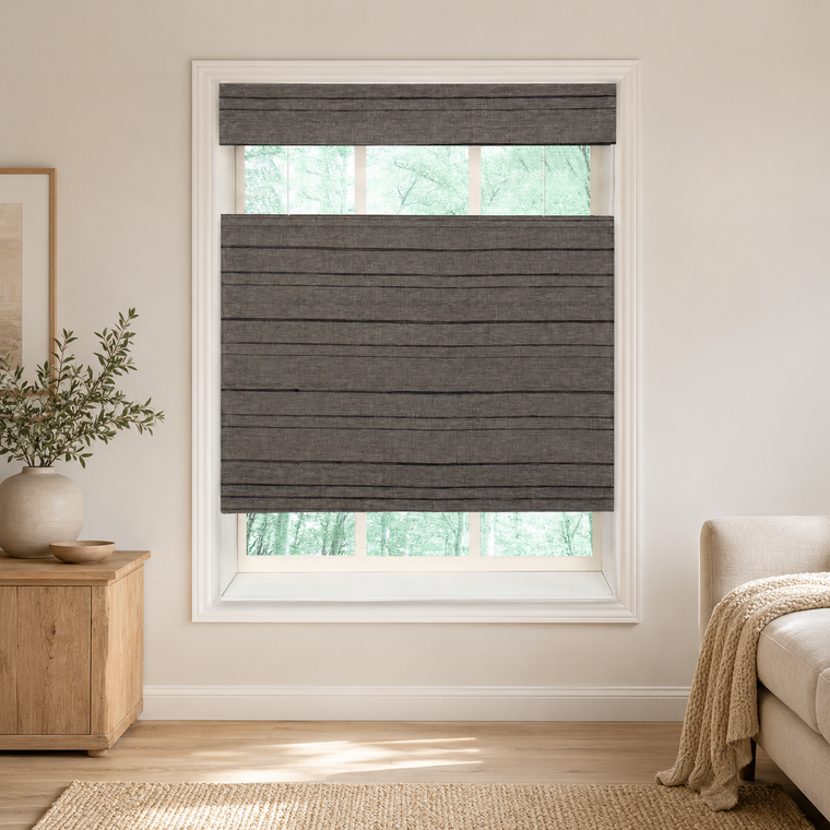 Custom Natural Black Gray Top Down Bottom Up Bamboo Shades - Black Gray NU-04
