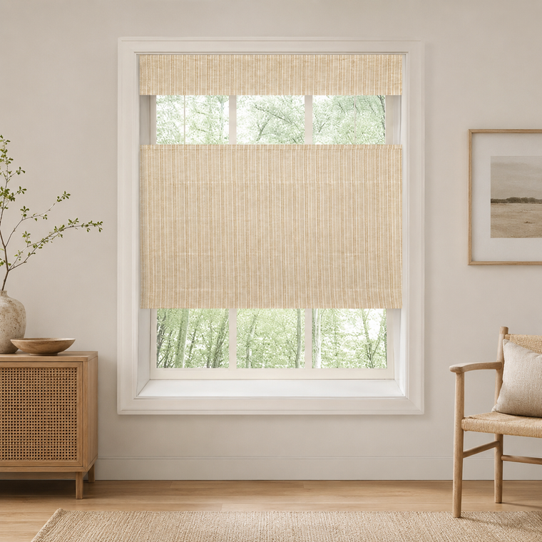 Custom Natural Caramel Stripes Top Down Bottom Up Bamboo Shades - Caramel Stripes NU-05