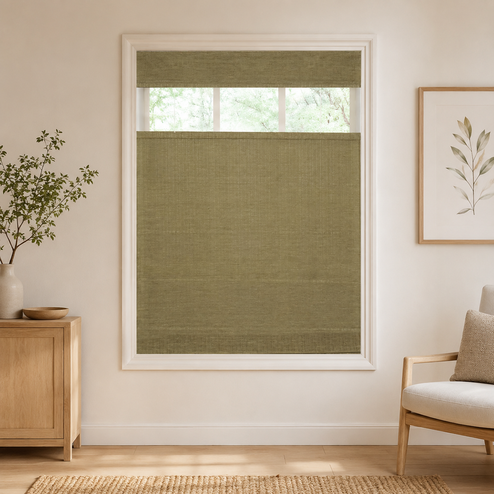Custom Natural Enchanted Meadow Top Down Bottom Up Bamboo Shades - Enchanted Meadow NU-06