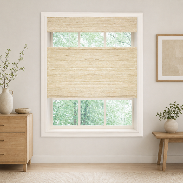 Custom Natural Ginkgo Top Down Bottom Up Bamboo Shades - Ginkgo NU-08