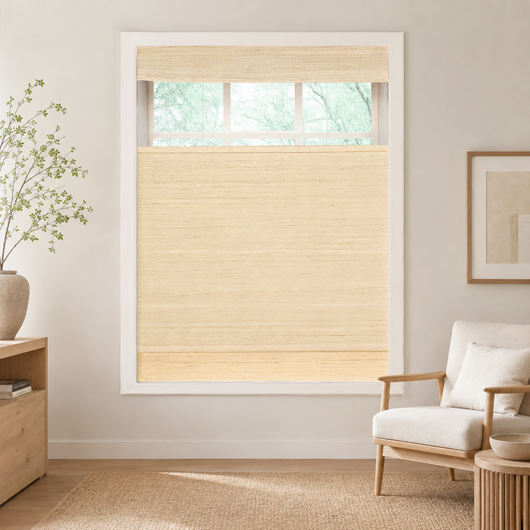 Custom Natural Oatmeal Yellow Top Down Bottom Up Bamboo Shades - Oatmeal Yellow NU-01