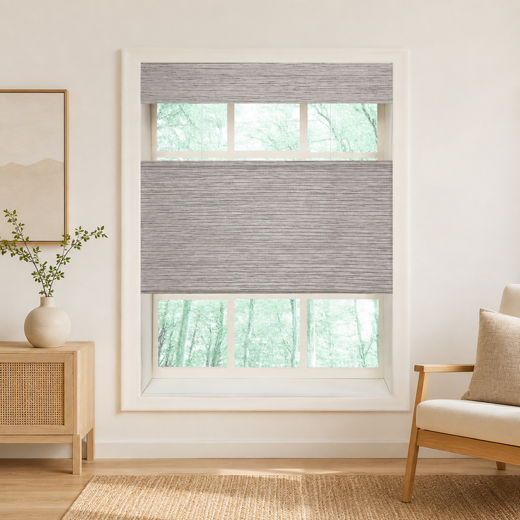 Custom Natural Sesame Gray Top Down Bottom Up Bamboo Shades - Sesame Gray NU-10