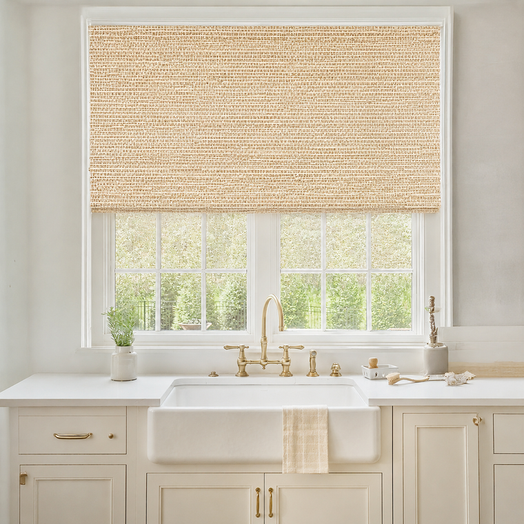 Custom Ramie Beige Woven Bamboo Shades - Beige 390
