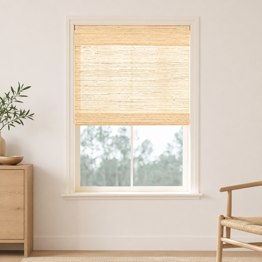 Custom Ramie Beige Brown Woven Bamboo Shades - Beige Brown DHZ-01