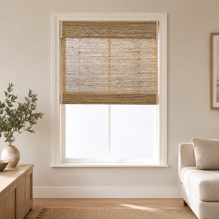 Custom Ramie Honeynut Woven Bamboo Shades - Honeynut D15-04
