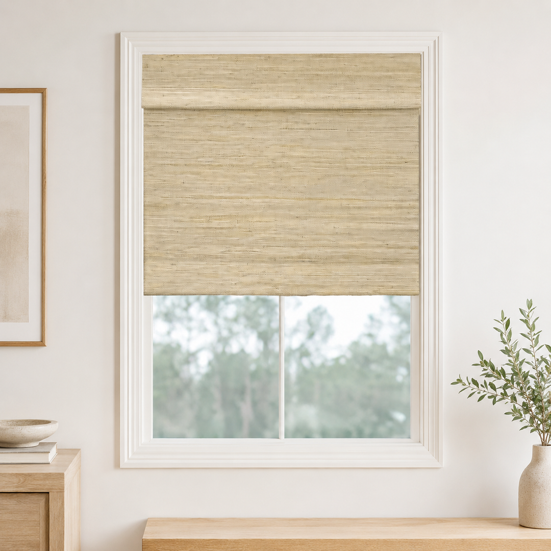 Custom Ramie Ivory Woven Bamboo Shades - Ivory JU-01