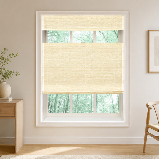 Custom Ramie Cream Top Down Bottom Up Bamboo Shades - Cream D13-02