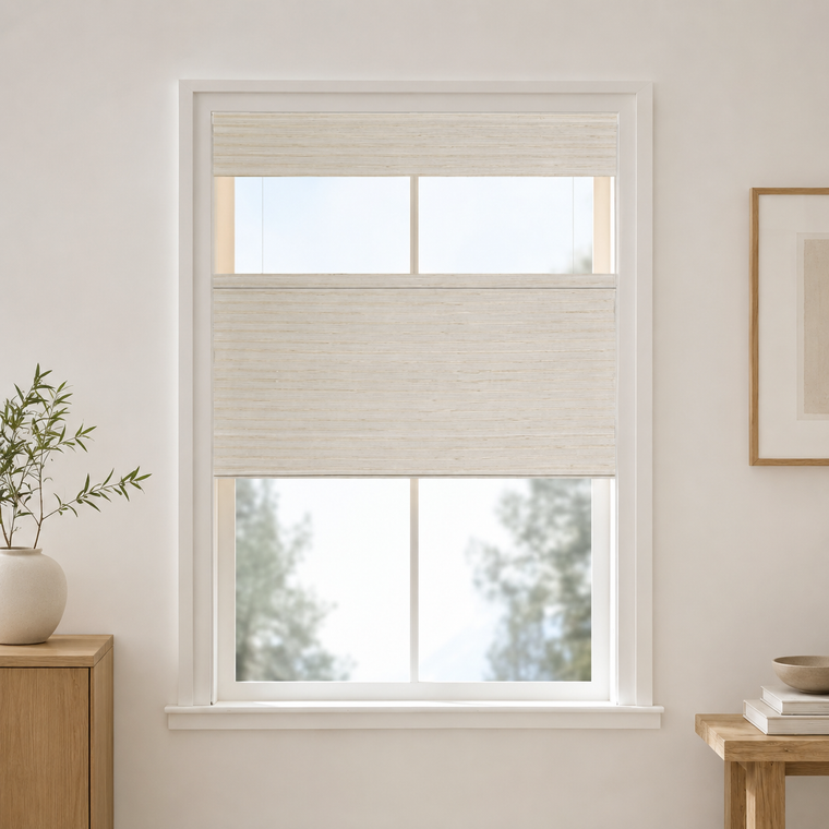 Custom Willow Cream Top Down Bottom Up Bamboo Shades - Cream W07-7