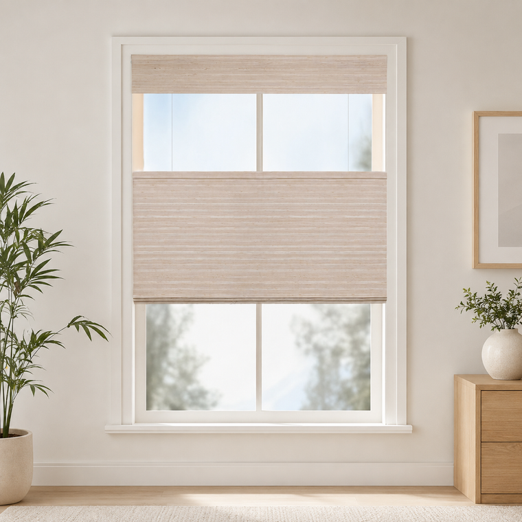 Custom Willow Oat Top Down Bottom Up Bamboo Shades - Oat W07-8