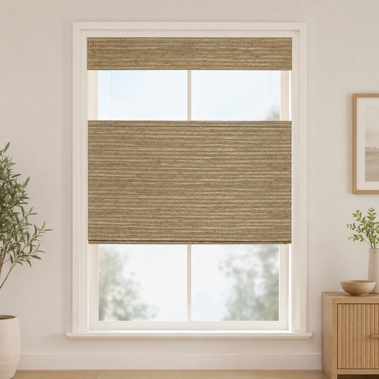 Custom Willow Straw Top Down Bottom Up Bamboo Shades - Straw W07-3