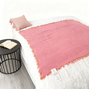 Two-Tone Gauze Blanket with Fringed Edges - Fredesigner
