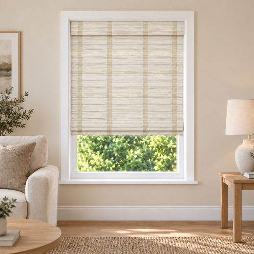 Orelle Edit DC0101 woven shade in a furnished American living room